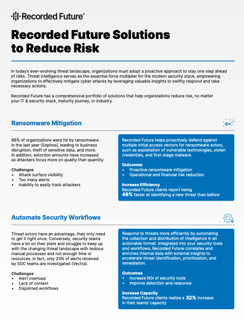 Recorded Future Solutions to Reduce Risk