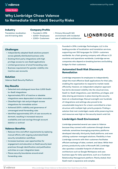 Why Lionbridge Chose Valence  to Remediate their SaaS Security Risks