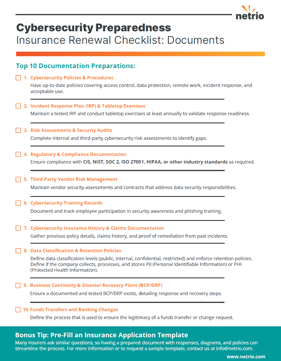 Cybersecurity Preparedness Insurance Renewal Checklist